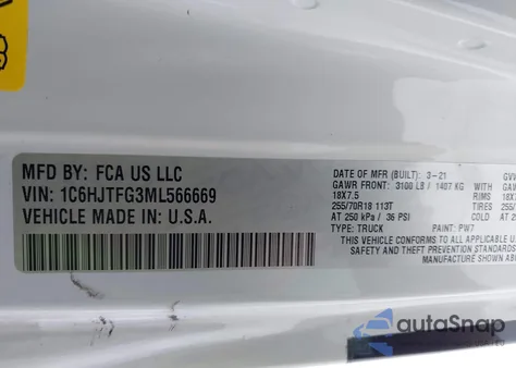 2021 Jeep Gladiator Overland 4X4 z USA, uszkodzony, nr VIN 1C6HJTFG3ML566669